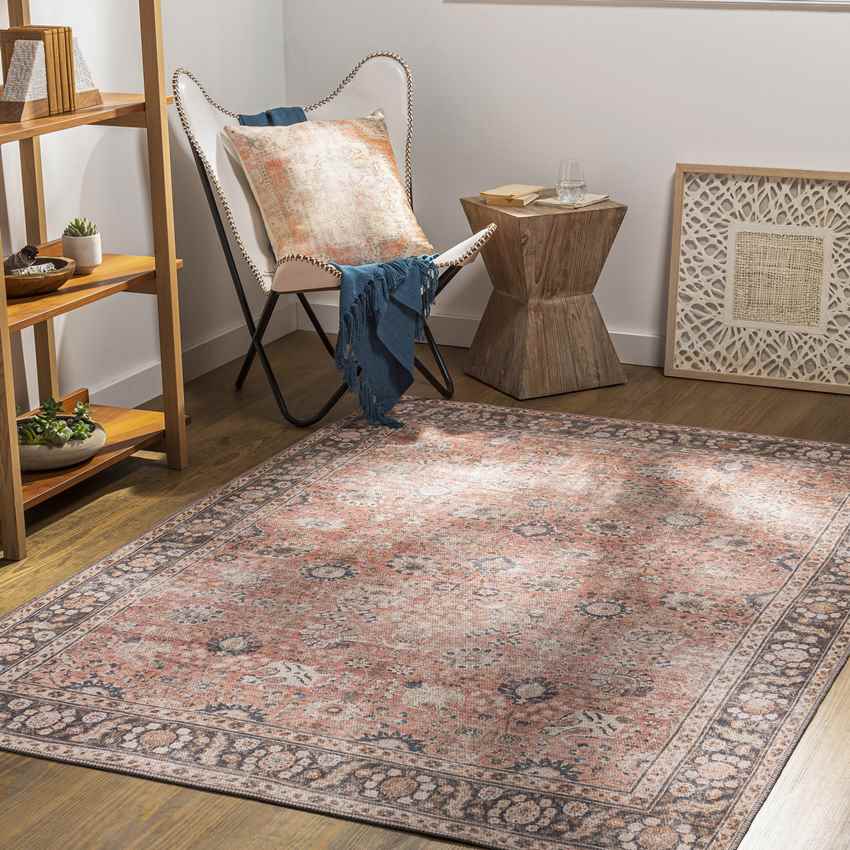 Long Beach Traditional Washable Rug, Burnt Orange