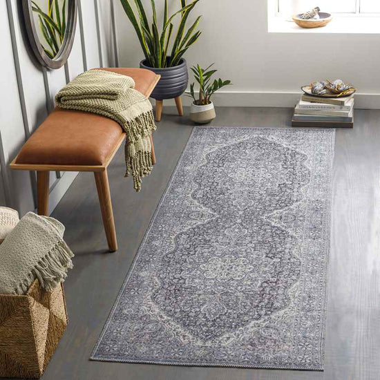 Macy Traditional Washable Rug, Purple/Taupe