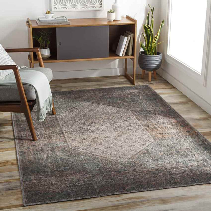 Hayri Traditional Washable Rug, Burnt Orange