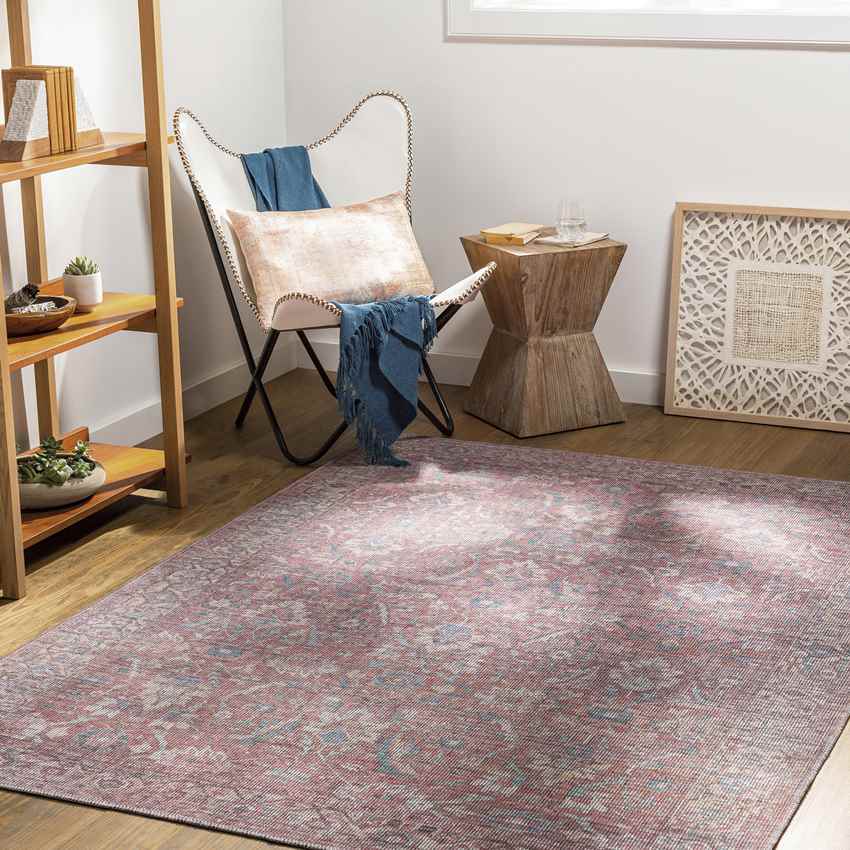 Milltown Traditional Washable Rug, Red