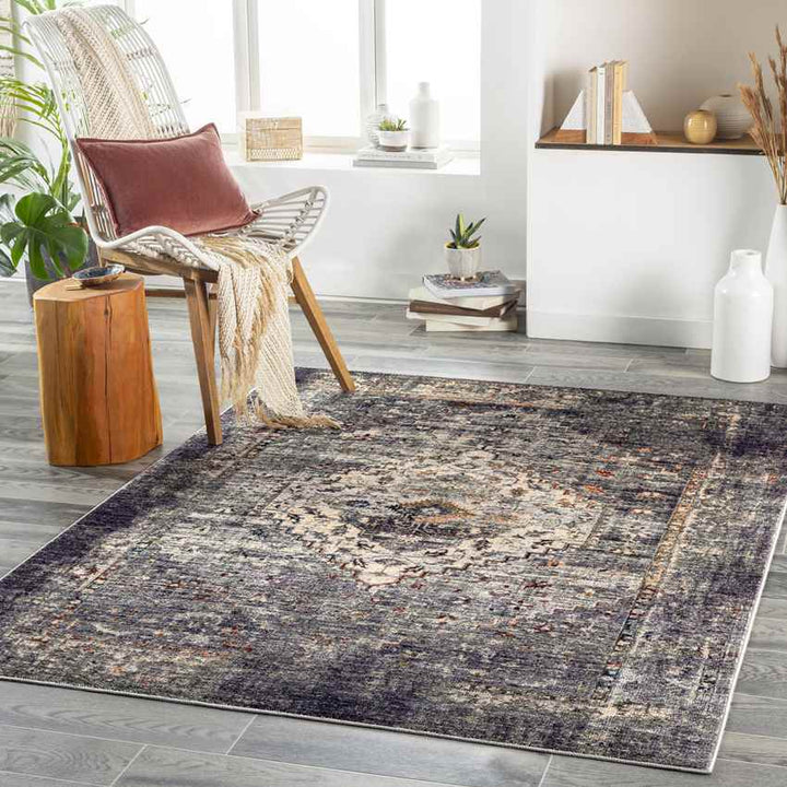 Veedersburg Traditional Washable Rug, Dark Brown