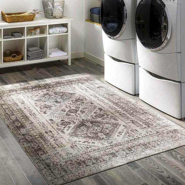 Salamonia Traditional Washable Rug, Medium Gray