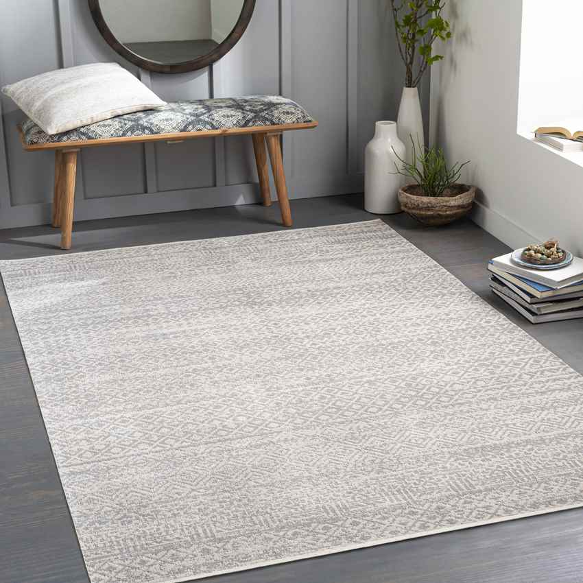 Waynetown Global Washable Rug, Light Gray