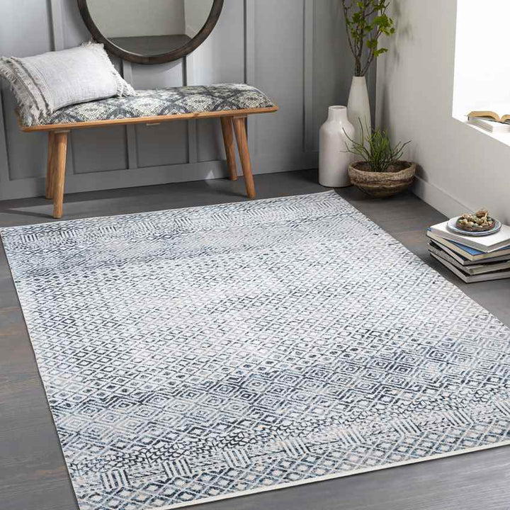 Waynetown Global Washable Rug, Ink Blue