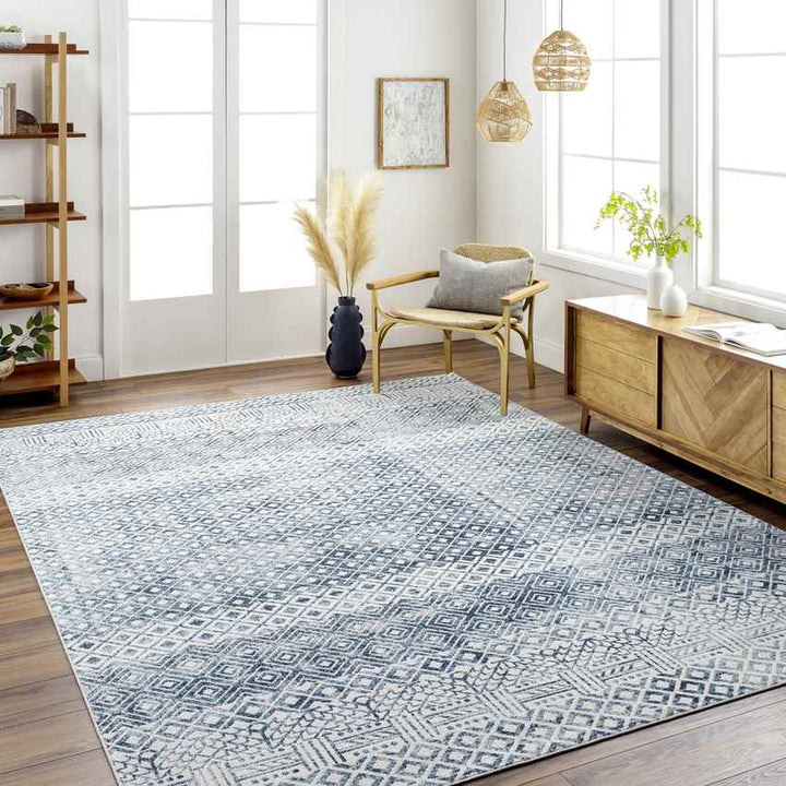 Waynetown Global Washable Rug, Ink Blue