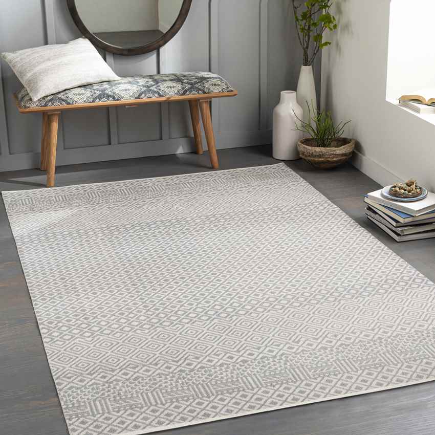 Waynetown Global Washable Rug, Gray