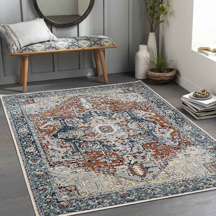 West Baden Traditional Washable Rug, Burnt Orange