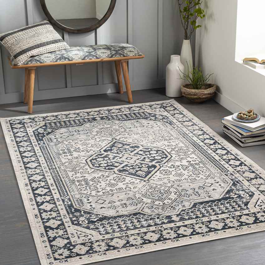 West College Traditional Washable Rug, Light Gray