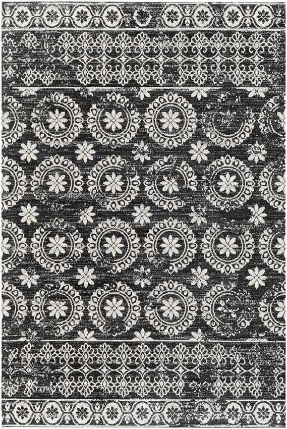 William Traditional Washable Rug, Black