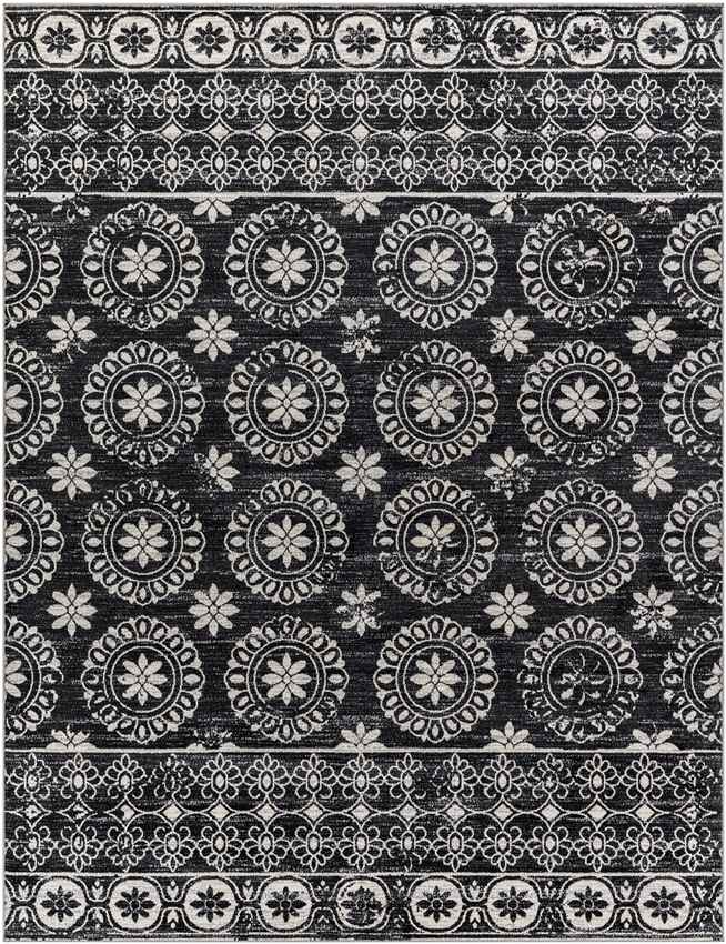 William Traditional Washable Rug, Black