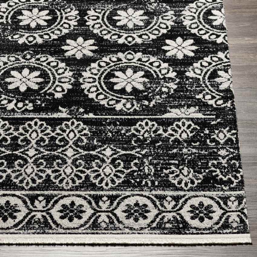 William Traditional Washable Rug, Black