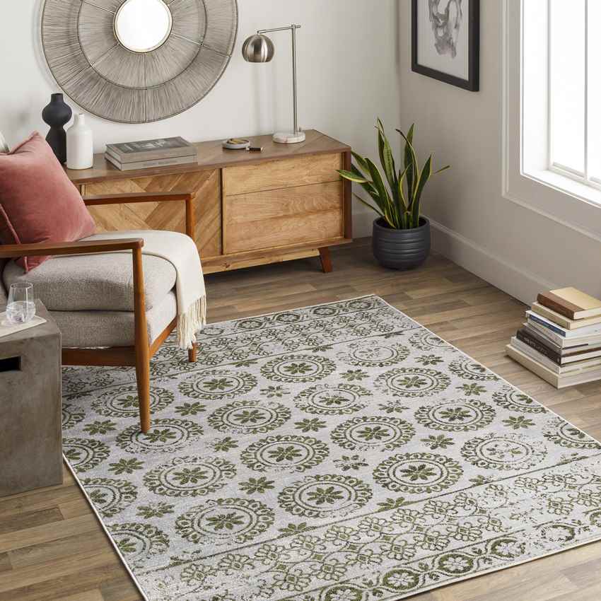 William Traditional Washable Rug, Sage