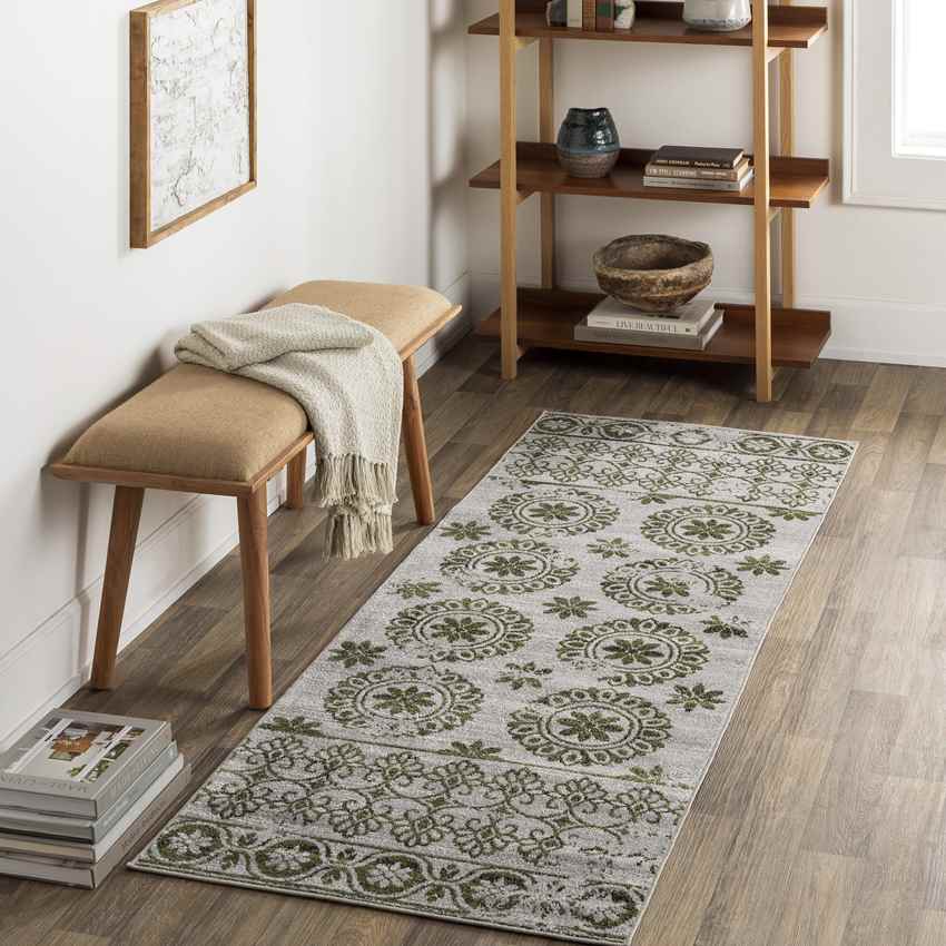 William Traditional Washable Rug, Sage