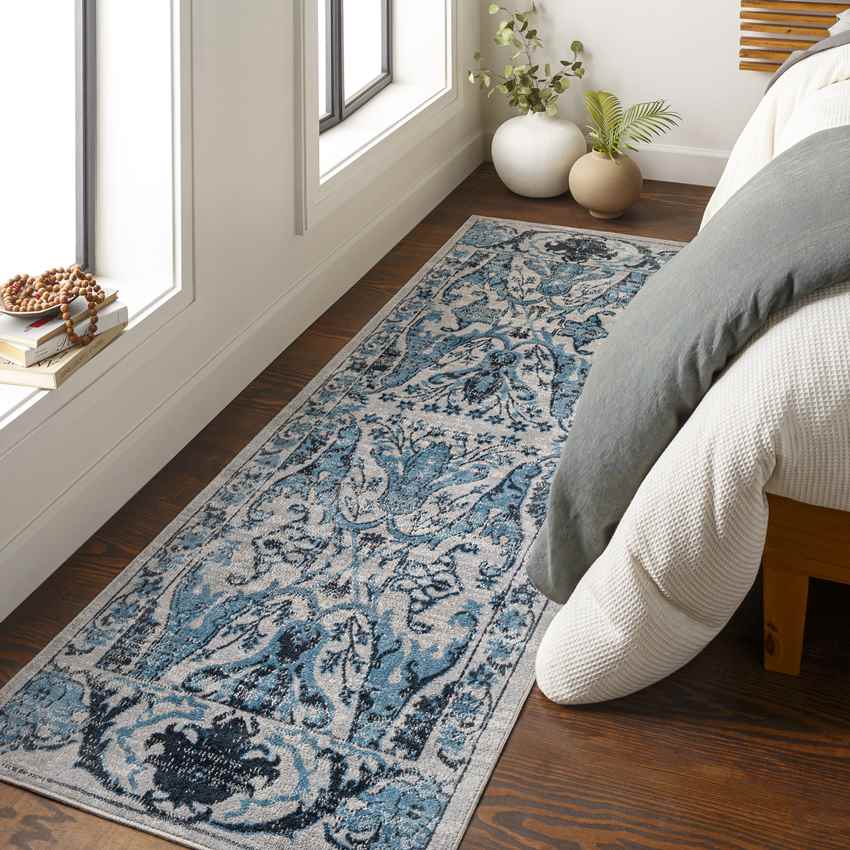 West Lebanon Traditional Washable Rug, Navy