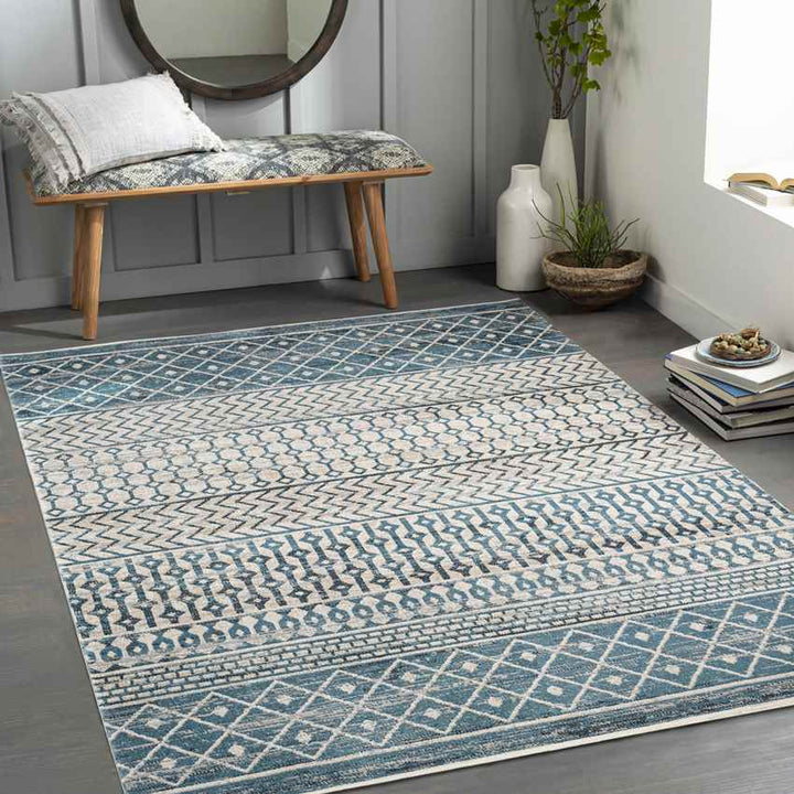 West Terre Haute Global Washable Rug, Ice Blue