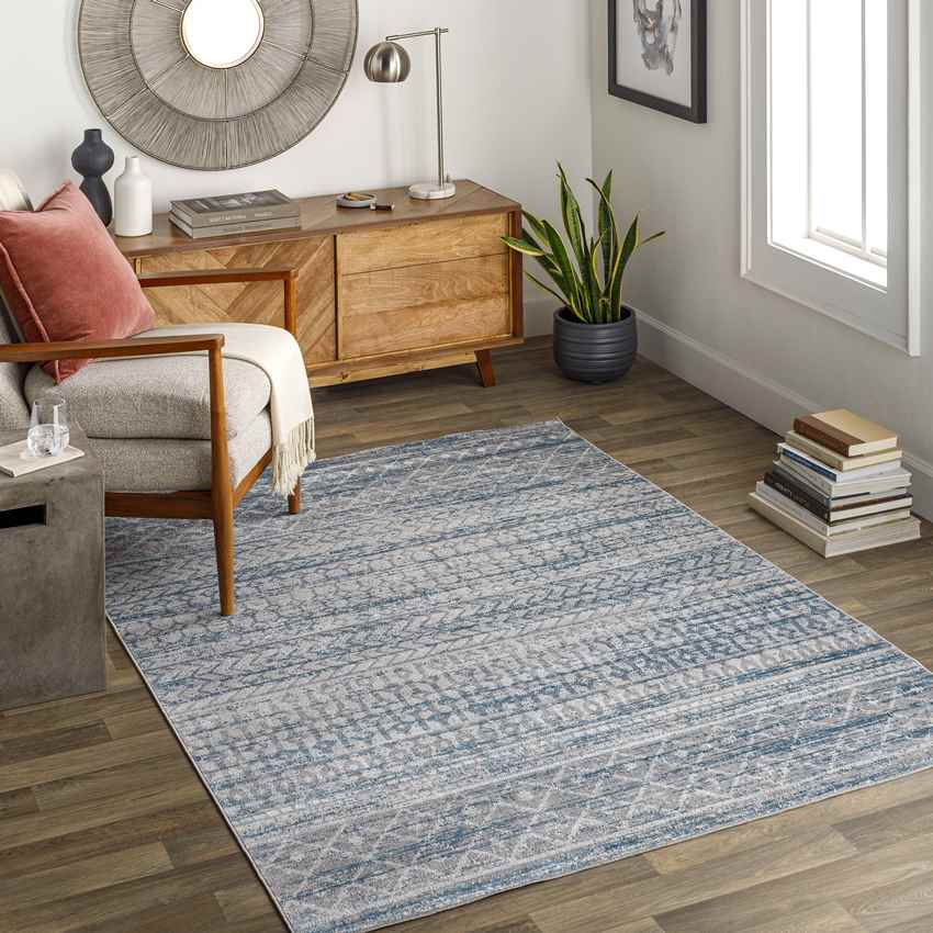 West Terre Haute Global Washable Rug, Blue