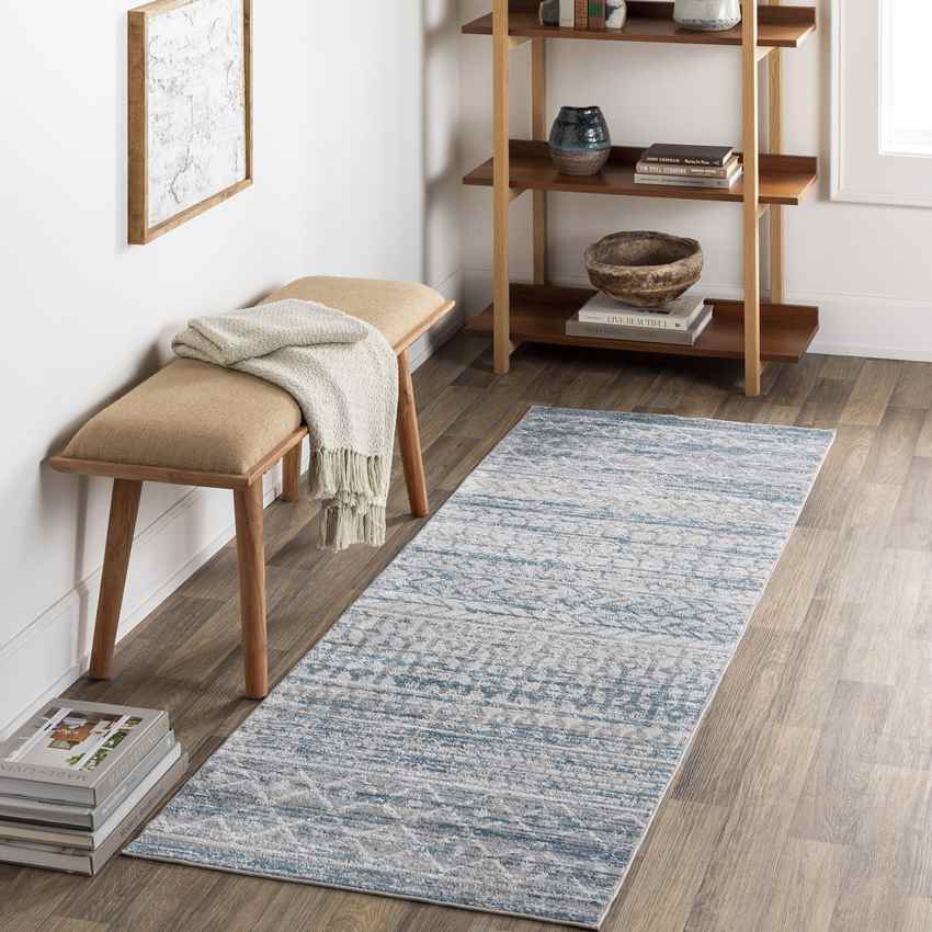 West Terre Haute Global Washable Rug, Blue