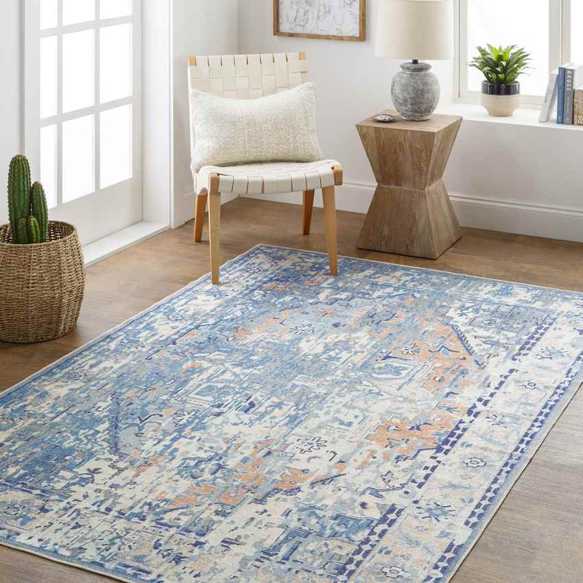 Stilesville Traditional Washable Rug, Ice Blue