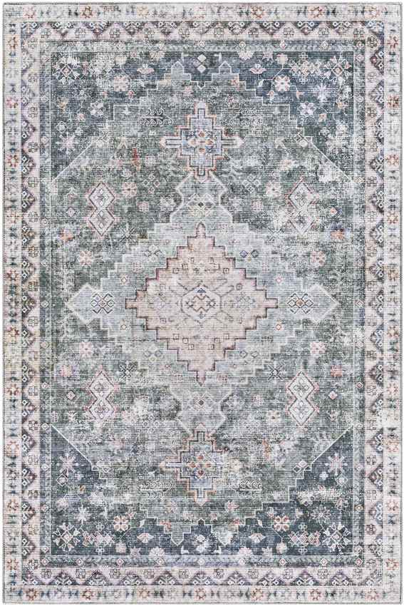 Walford Traditional Washable Rug, Moss