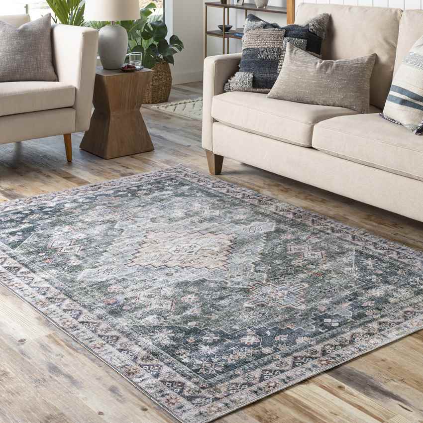 Walford Traditional Washable Rug, Moss