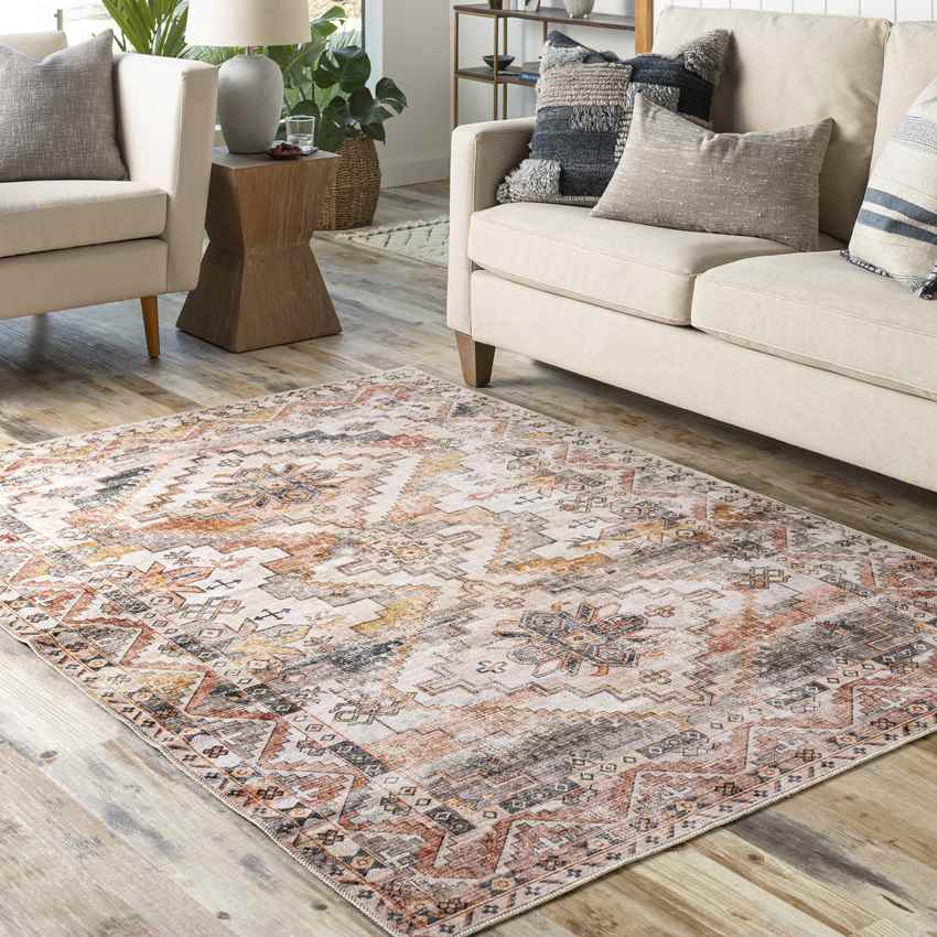 Wapello Traditional Washable Rug, Burnt Orange