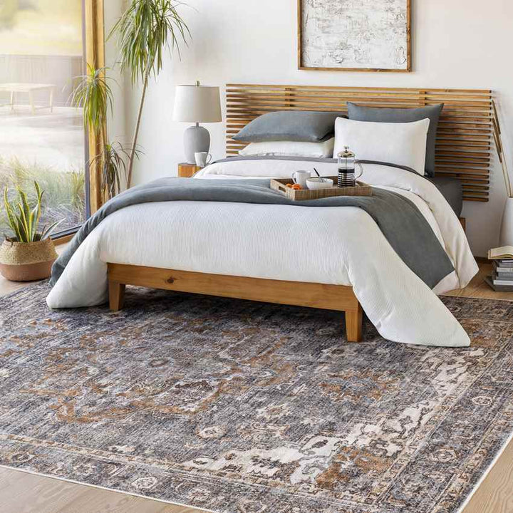 West Liberty Traditional Washable Rug, Charcoal