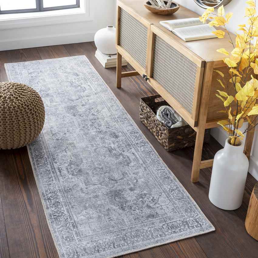 Whitten Traditional Washable Rug, Light Gray