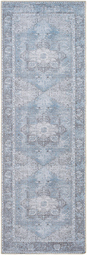 Nora Traditional Washable Mandala Rug, Sky Blue