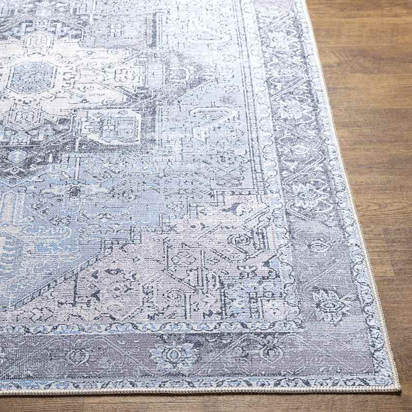 Nora Traditional Washable Mandala Rug, Sky Blue