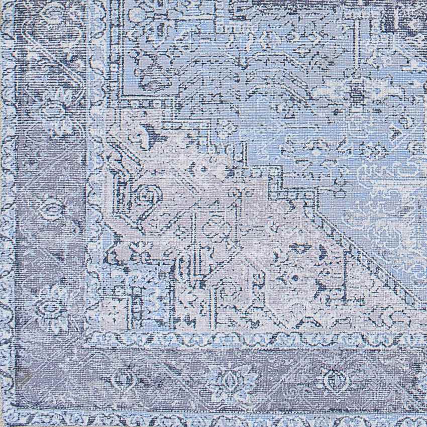 Nora Traditional Washable Mandala Rug, Sky Blue