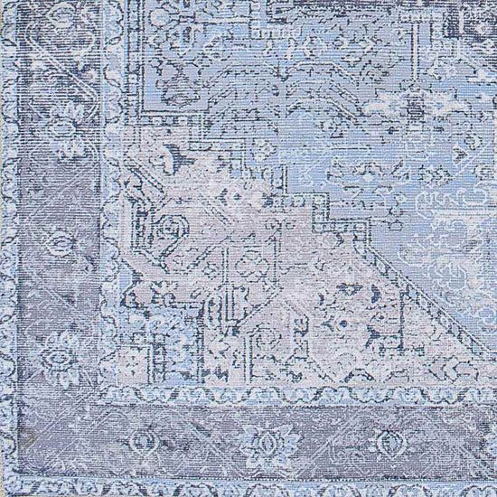 Nora Traditional Washable Mandala Rug, Sky Blue