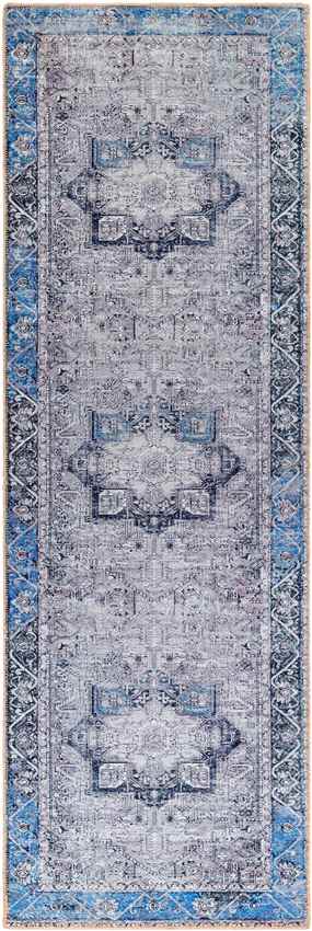 Nora Traditional Washable Mandala Rug, Navy