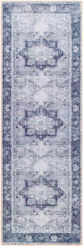 Nora Traditional Mandala Washable Rug, Denim