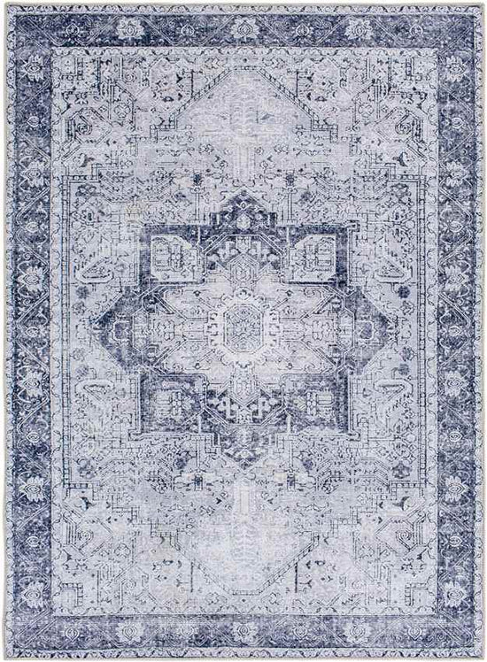 Nora Traditional Mandala Washable Rug, Denim