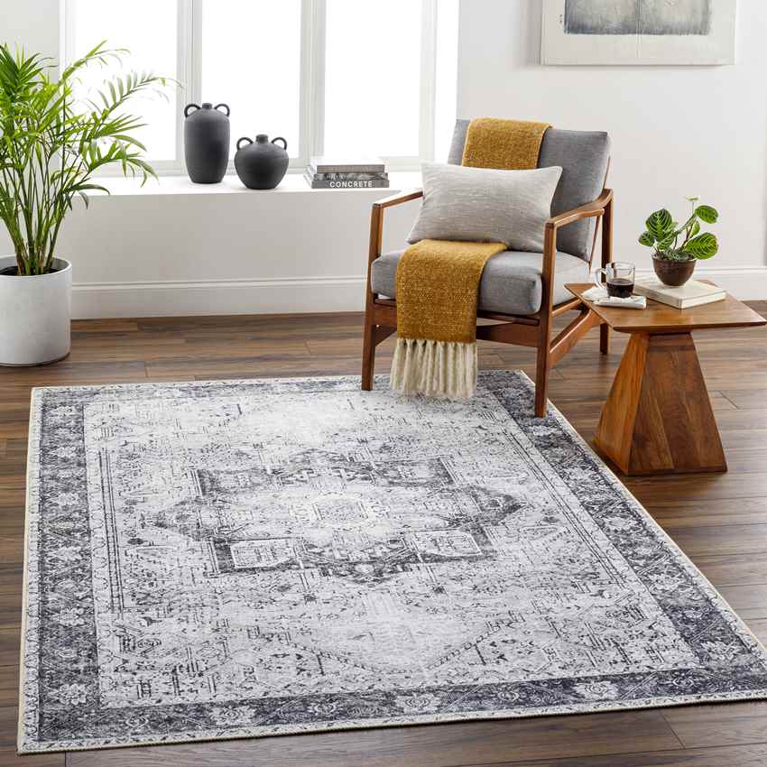 Nora Traditional Mandala Washable Rug, Denim