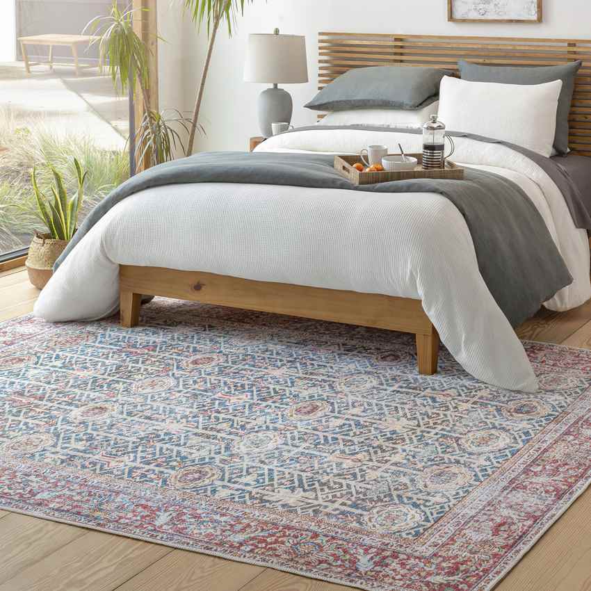 Gillett Grove Traditional Washable Rug, Teal