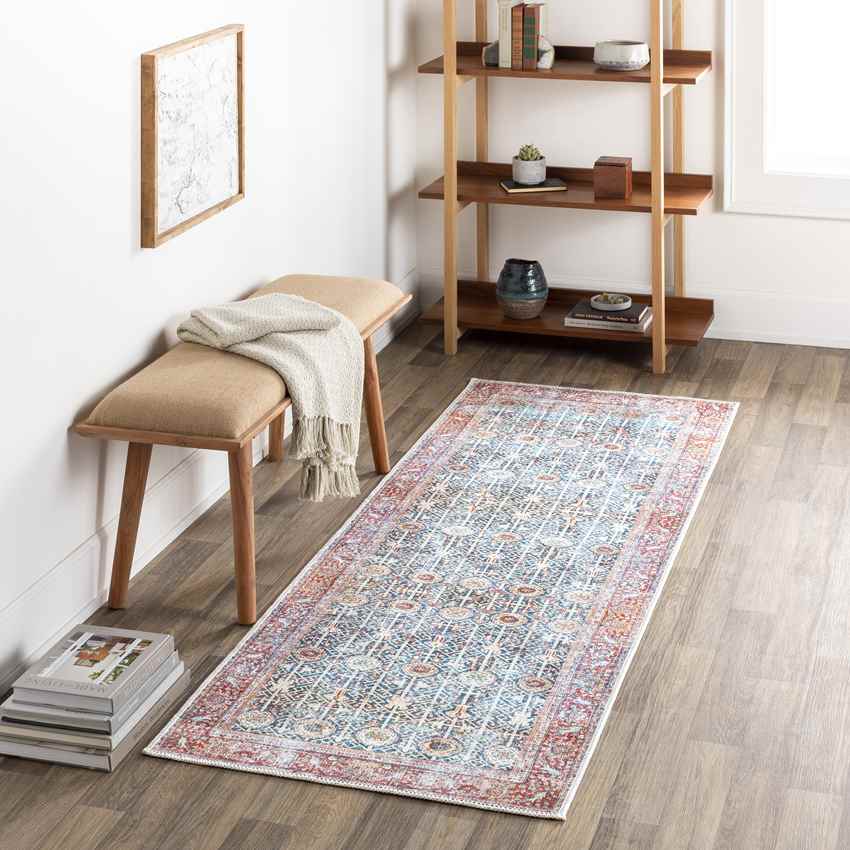 Gillett Grove Traditional Washable Rug, Teal