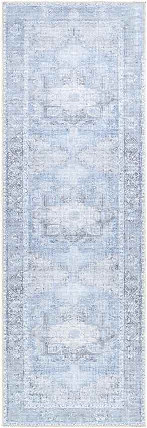 Nora Traditional Mandala Washable Rug, Ice Blue