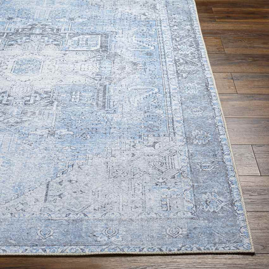 Nora Traditional Mandala Washable Rug, Ice Blue