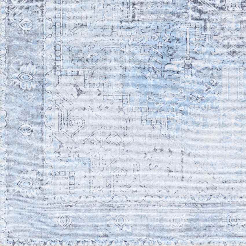 Nora Traditional Mandala Washable Rug, Ice Blue