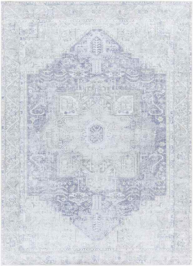 Nora Traditional Washable Mandala Rug, Light Gray