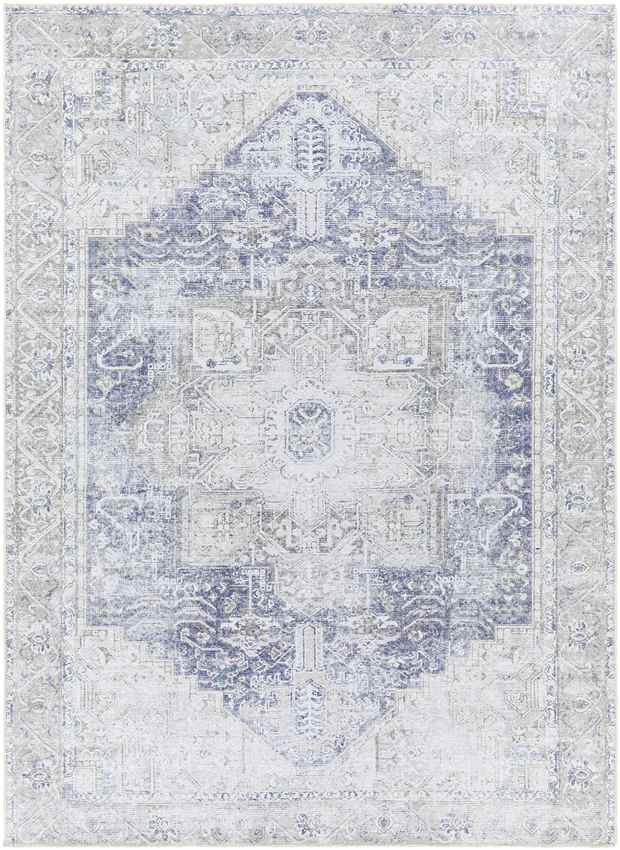 Nora Traditional Washable Mandala Rug, Light Gray