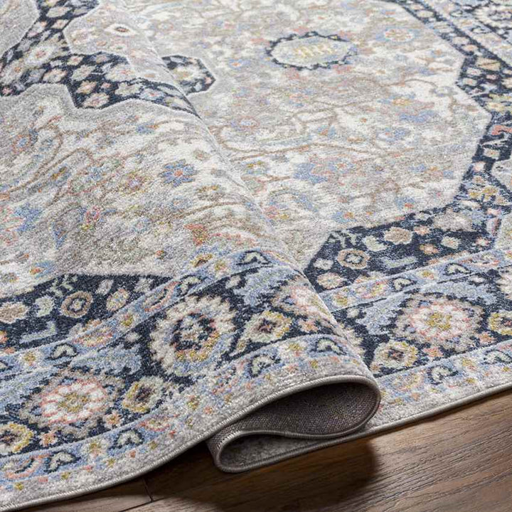 Tribune Traditional Washable Rug, Ink Blue