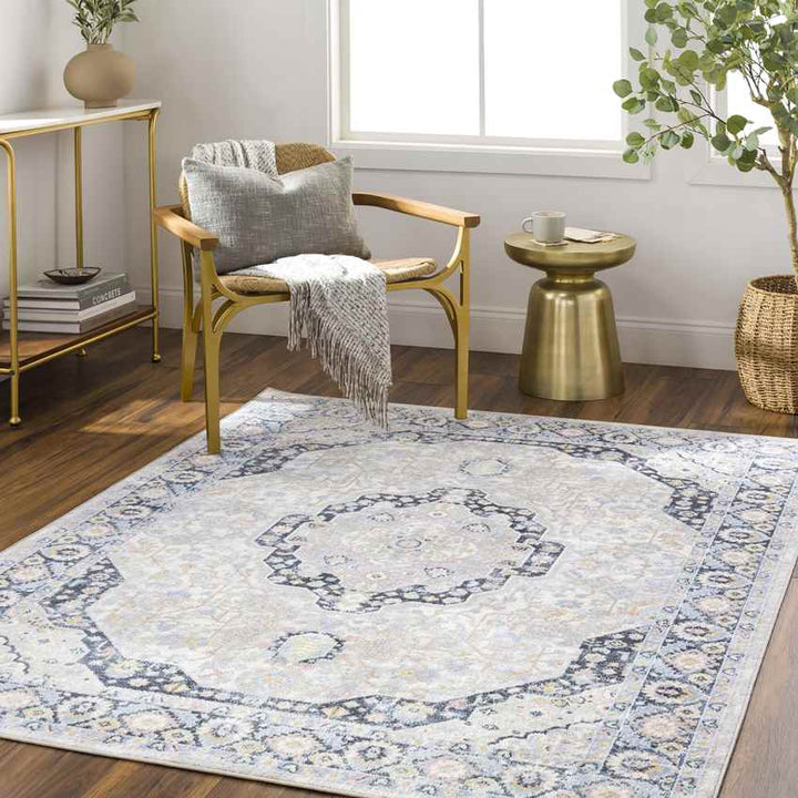 Tribune Traditional Washable Rug, Ink Blue