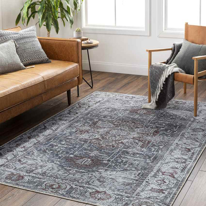 Wellsville Traditional Washable Rug, Slate