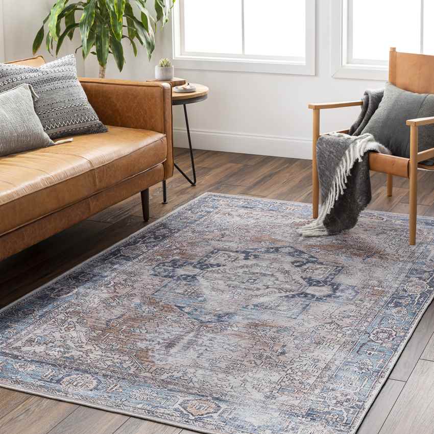 Wyacondah Traditional Washable Rug, Navy