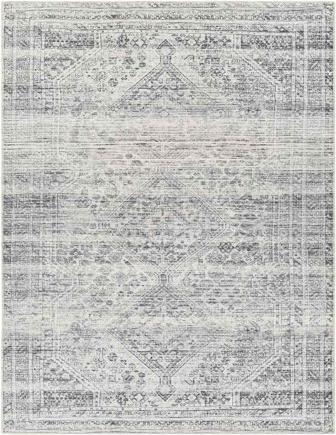 Tonganoxie Traditional Washable Rug, Light Gray