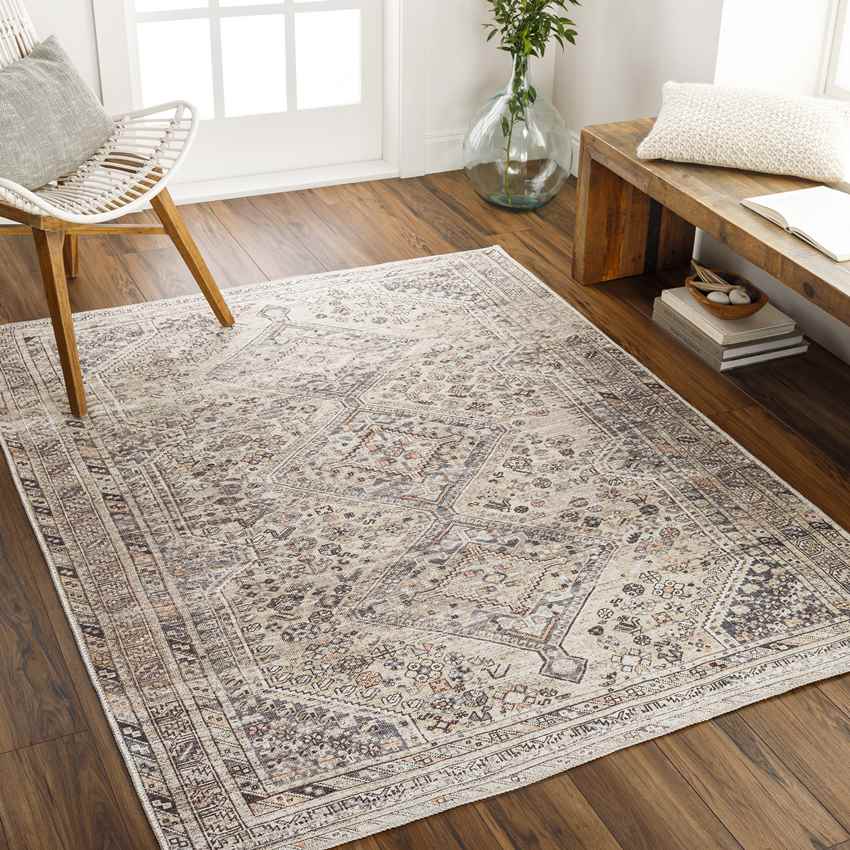 Tonganoxie Traditional Washable Rug, Beige