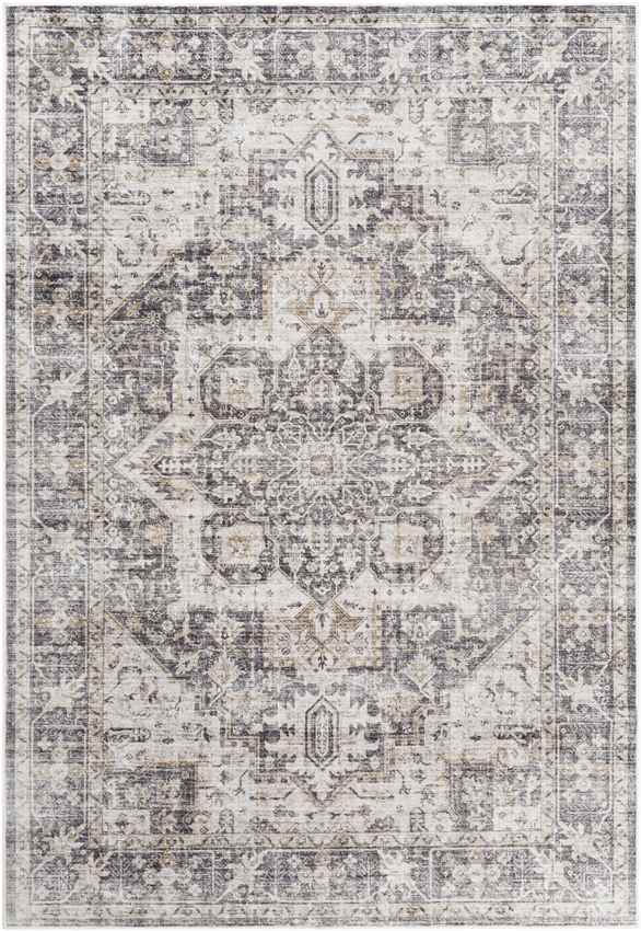 New Cambria Traditional Washable Rug, Charcoal