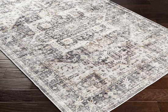 New Cambria Traditional Washable Rug, Charcoal